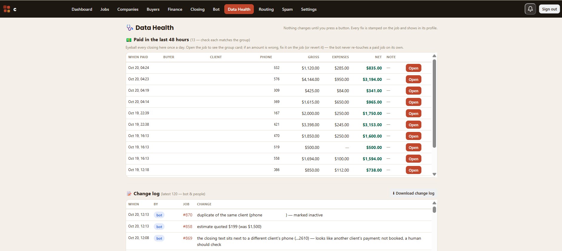 Chimney CRM Data Health