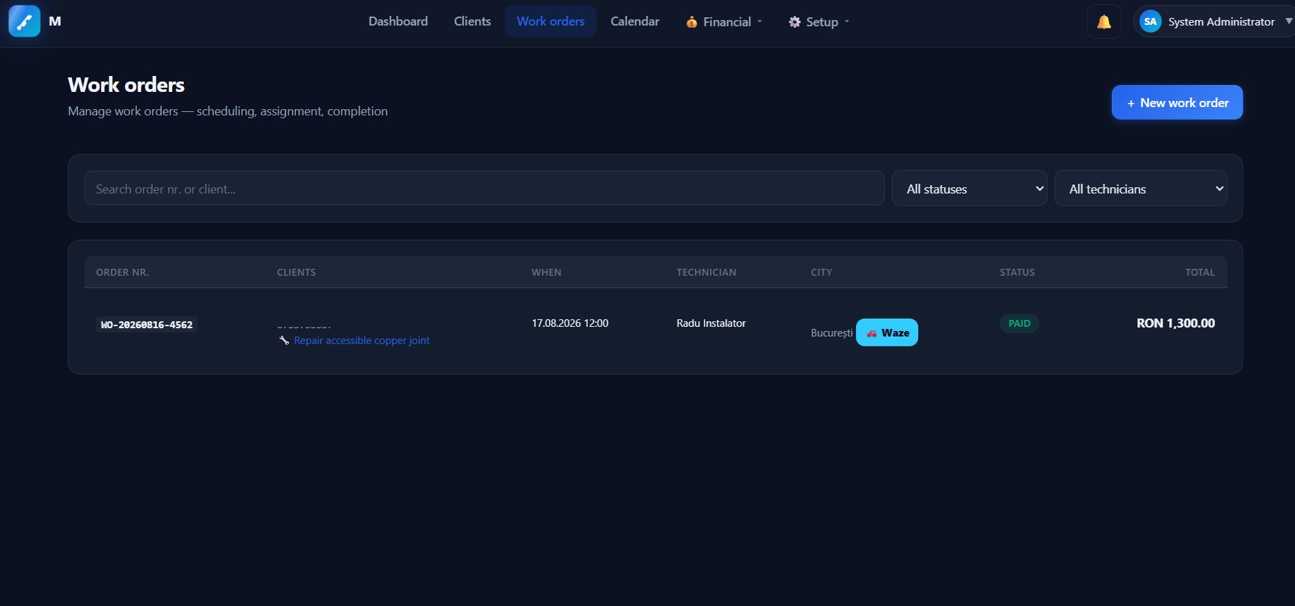 Spot Plumber CRM Work Orders